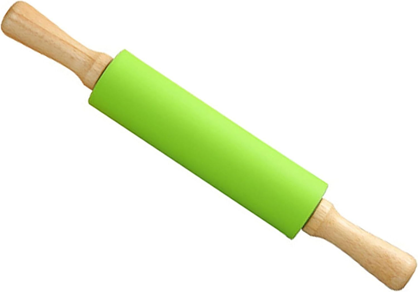 Silicone Rolling Pin, Green 9 Inch Pin with Wooden Rotatable Handle for Dough of Baking Bread, Cookie, Pizza (green, 9 inch)
