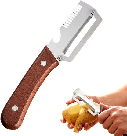 Premium Vegetable Peeler, Multi-Functional Vegetable Peeler with Wooden Handle and Bottle Opener, Kitchen Gadgets Tool for Fruit Pumpkin Peeling Carrot Potato Veggie Peeler (2PCS)