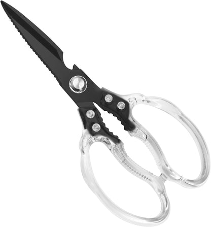 CGBE Kitchen Scissors, Multi-Purpose Kitchen Shears, Heavy Duty Dishwasher Safe Food Scissors for Chicken, Poultry, Fish, Meat & Herbs with Non-Slip Grips - Sliver