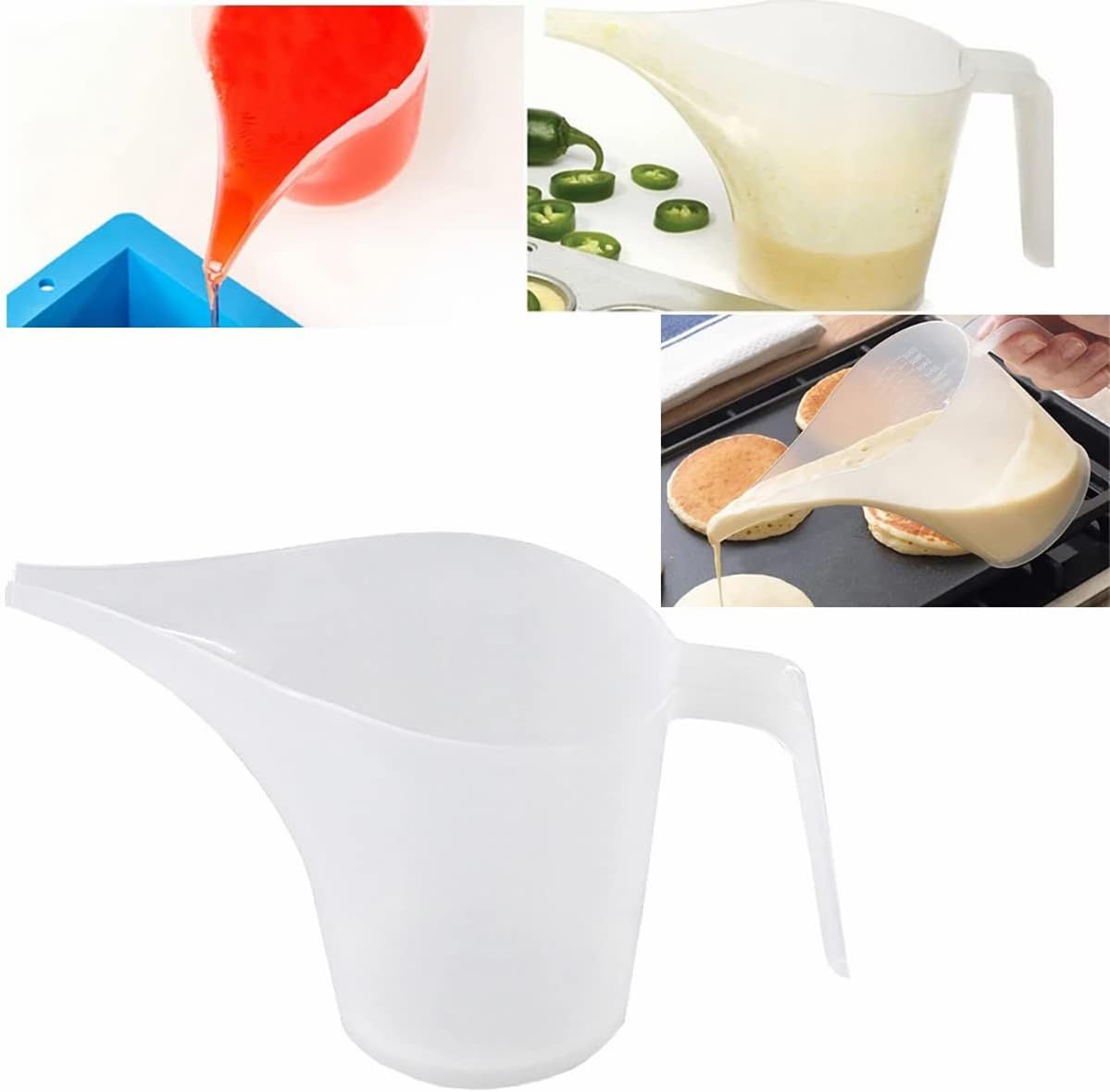 500ml Measuring Cup with Long Spout, Plastic Measuring Pitchers with Funnel Spouts, Pancake Batter Dispenser for Baking