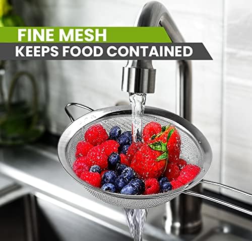8" Large Fine Mesh Strainer with thermo plastic rubber handle - Sieve Fine Mesh Stainless Steel - Ideal to Strain Pasta, Quinoa and Rice.