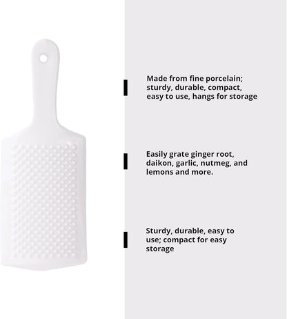Helen’s Asian Kitchen Professional Kitchen Porcelain Ginger Grater Bowl – Multi-Purpose Fine Grater with Spout, Ideal for Grating Ginger, Nutmeg, Radish, Cheese, and Chocolate. Dishwasher Safe