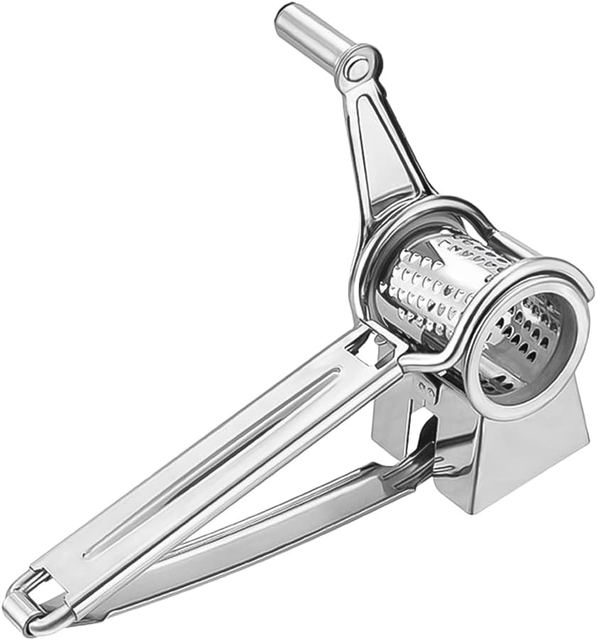 PRETYZOOM Stainless Steel Crank Grater Manual Rotary Cheese Shredder for Kitchen Use Grating Garlic and More Rustproof