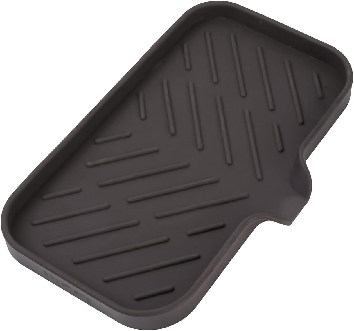 MicoYang Silicone Soap Dish with Drain Spout, Self-Draining Sink Organizer Tray for Bathroom and Kitchen, Sponges, Dispensers and Soap Holder, Non-Slip and Dishwasher Safe, Black (Compact, 4.9"×3.2")