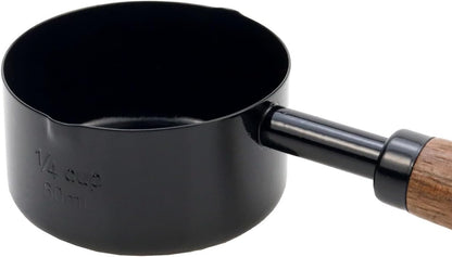 1pcs 1/3 Cup Measuring Cup with Wooden Handle Stainless Steel Measuring Scoop 80ml Measuring Spoon Black 1/3 Measuring Cups for Baking Cooking Wet and Dry Ingredients (80ml)