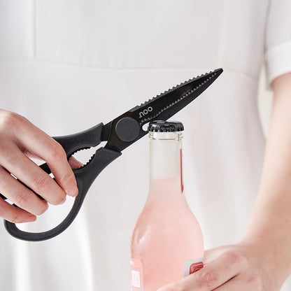 OOU Scissors Titanium Kitchen Scissors Heavy Duty, Scissors all Purpose with Bottle Opener & Nutcracker, Dishwasher Safe Kitchen Shears for Meat, Chicken, Vegetables, Seafood & Herbs, Black