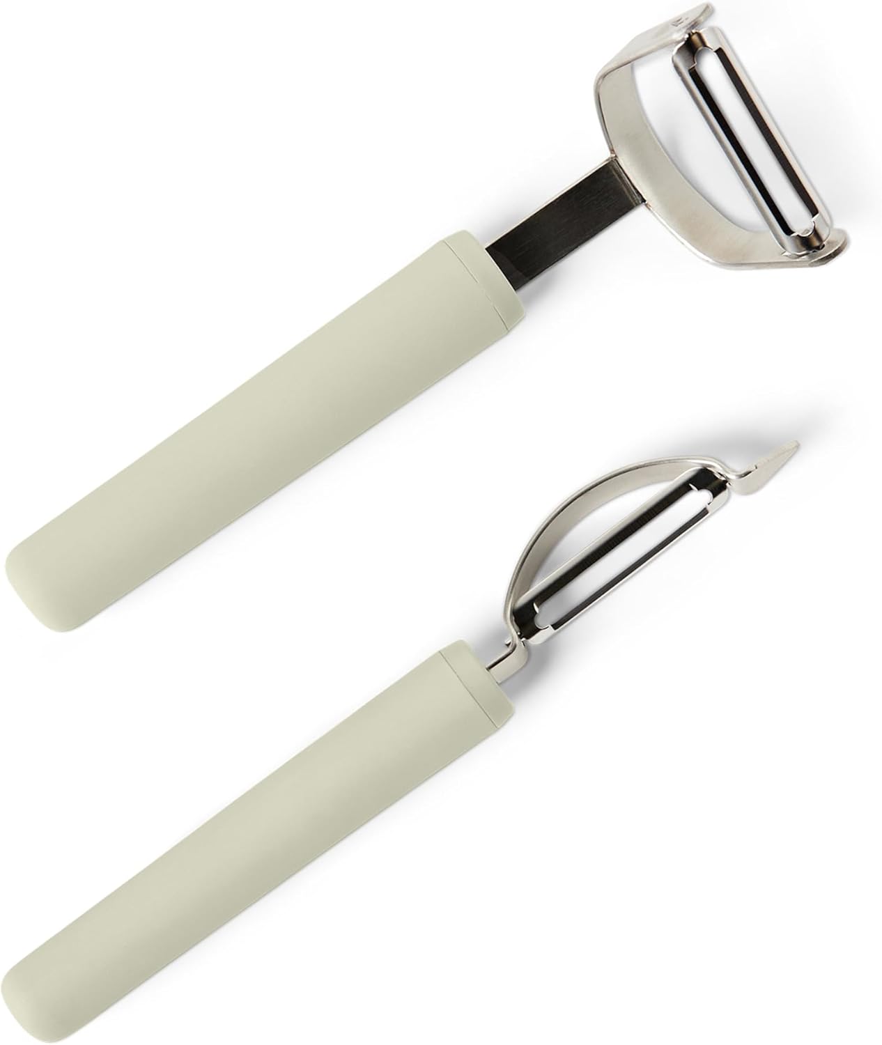 Amazon Basics Vegetable Peelers with Protective Covers, 2-Piece Set, Dishwasher-Safe, Linen Gray