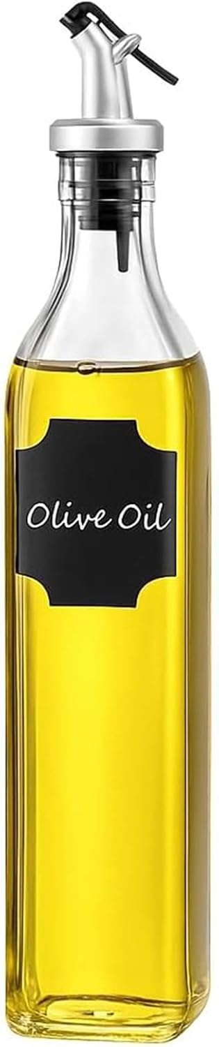 WERTIOO Olive Oil Dispenser Bottle,4Pack 17 OZ Glass Oil Dispenser for Kitchen with 4 Pourer,2 Stainless Steel Funnel & 1 Pen and 8 Label for Kitchen (500ml)