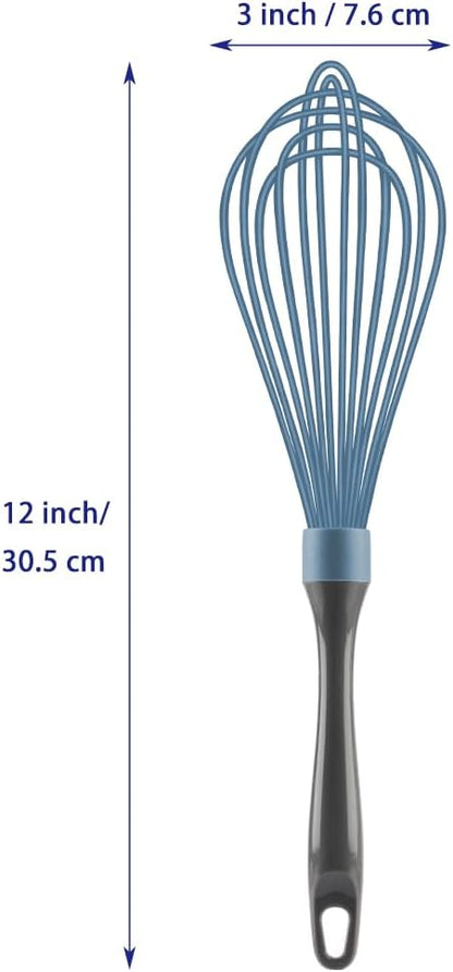 OYV Dishwasher Safe Whisk, Professional Whisks for Cooking Non-Scratch, Stainless Steel & Silicone Wisk, Plastic Rubber Whisk Tool for Nonstick Cookware Pans, Heat Resistant,12-Inch, Grey
