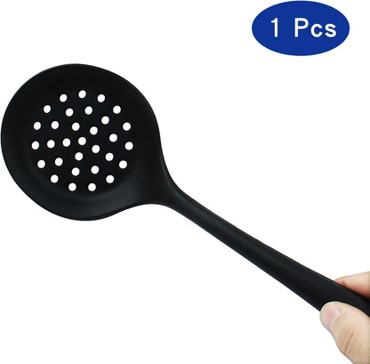 BokWin 1 Pcs Round Slotted Spoon Heat Resistant Silicone Strainer Spoon Non Stick Skimmer Spoon for Cooking Vegetable(Grey)