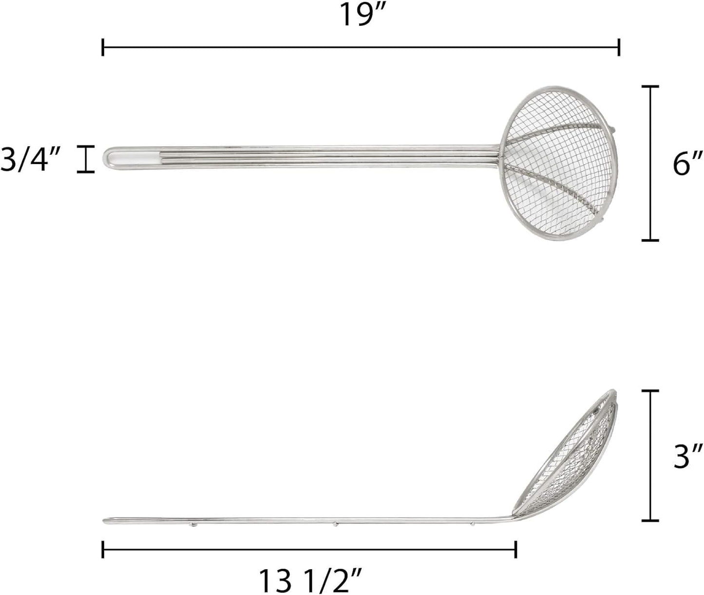TrueCraftware- 6-Inch Round Wire Skimmer 13" Handle Length Nickel Plated - Kitchen Utensil Food Strainer Skimmer Spoon for Cooking Sieve Sifters Rice Quinoa Pasta Fruits Vegetables etc.