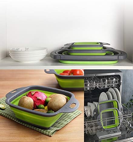 2-Pack Collapsible Colanders with Handles with Extendable 9-1/2 Inch &11-1/2 Inch Folding Kitchen Vegetable Basket Handles Perfect for Draining Pasta Vegetable fruit