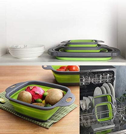 2-Pack Collapsible Colanders with Handles with Extendable 9-1/2 Inch &11-1/2 Inch Folding Kitchen Vegetable Basket Handles Perfect for Draining Pasta Vegetable fruit