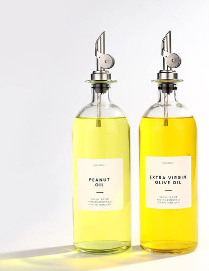 Molimoli - Premium Olive Oil Dispenser Bottles for Kitchen with Pourer - Oil and Vinegar Dispenser Set, Glass Dispenser for Kitchen, Dispenser Bottle of 350ml - Set of 2