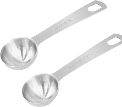 2Pcs 2/3 Tablespoon (2/3 Tbsp | 2 Tsp | 10 Ml | 10 Cc) Stainless Steel Measuring Spoons, 2 Teaspoon Metal Single Measuring Spoon for Measuring Coffee Powder, Grains and Loose Tea