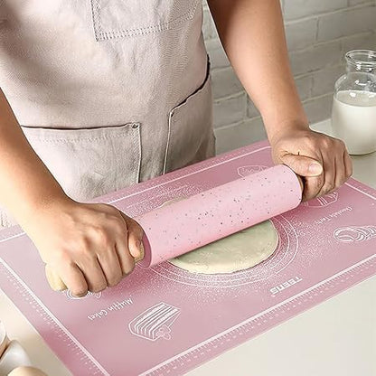 Silicone Rolling Pin for Baking,15Inch Pastry Dough Roller with Wooden Handle,Non Stick Surface Rolling Pin for Dough Cookie Pastry Tapered Dumpling Baking Supplies Kitchen Accessories