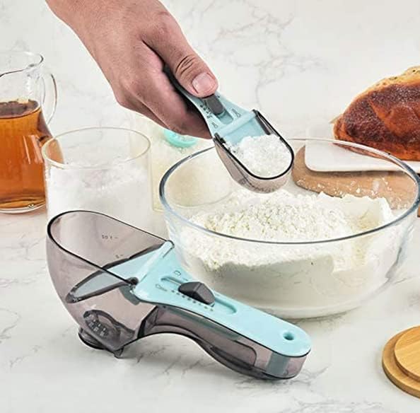 2 PCS Adjustable Measuring Cups and Spoons Set,Kitchen Tool Plastic Scoop Measuring Cup with Magnetic for Dry and Liquid Ingredient