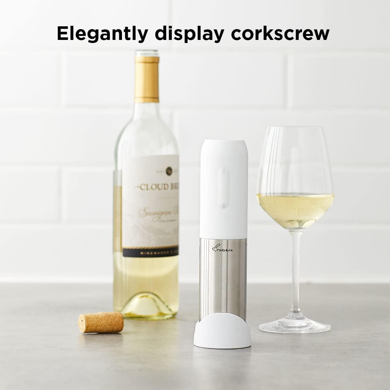 Rabbit Electric Corkscrew Wine Opener - Push Button Automatic Bottle Opener, Compact Design, Opens Bottles Quietly, Stores Vertically or Horizontally, Black