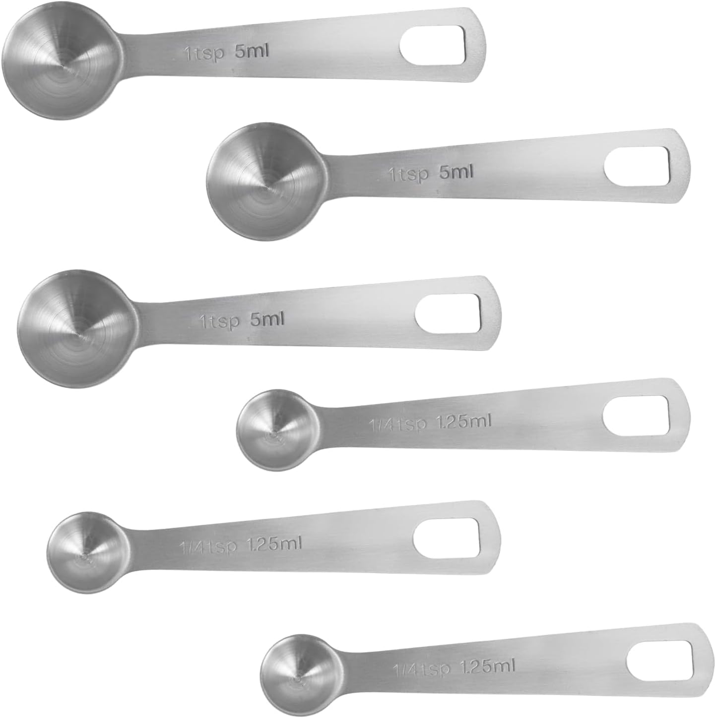 6 Pcs of Teaspoon Measuring Spoons, Stainless Steel Table Spoons 1 Tsp Scoop 1/4 Tablespoon, Comfortable Grip Handle, Precise Scale, Suitable for Kitchen Baking and Cooking, Etc.