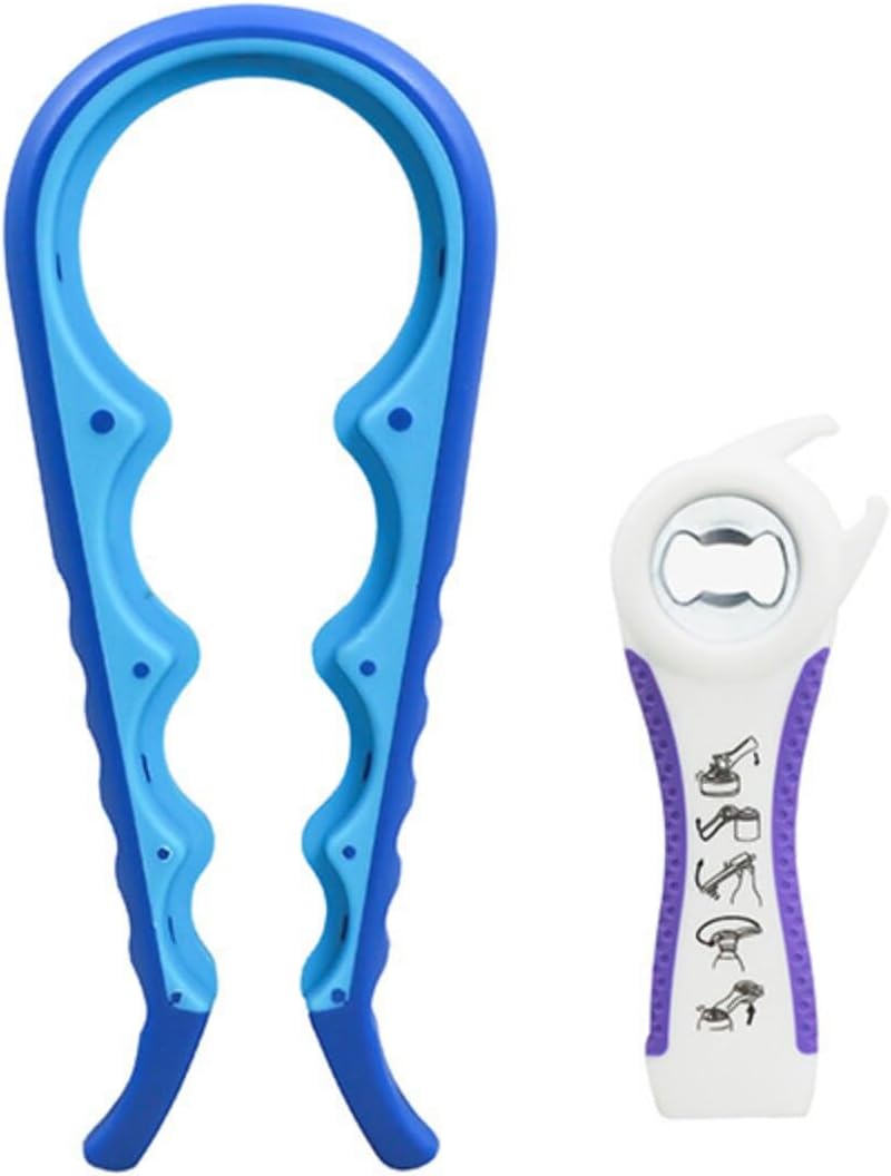 Multi-Grip Jar Opener and Bottle Opener Tool, Ergonomic Design with Non-Slip Handles, (biack and red)
