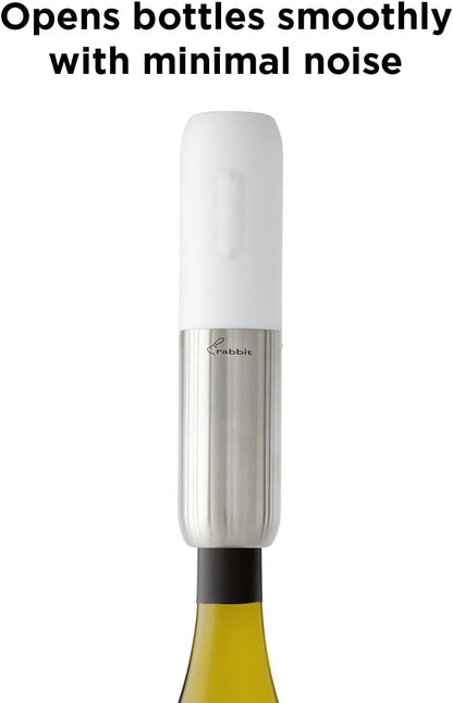 Rabbit Electric Corkscrew Wine Opener - Push Button Automatic Bottle Opener, Compact Design, Opens Bottles Quietly, Stores Vertically or Horizontally, Black