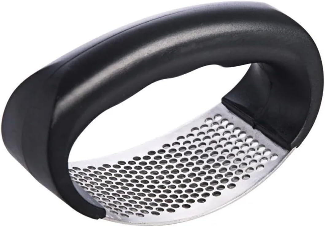 Garlic Press with Stainless Steel Plate, 3mm Fine Holes, Ergonomic Black Handle, Mincer for Kitchen