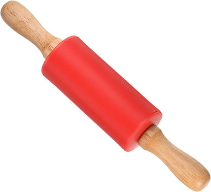 Silicone Rolling Pins, 17" Length, Silicone & Oak Non-Stick Ergonomic Wooden Handle Fondant Dough Roller Pink - (Applications: for Baking DIY Projects)