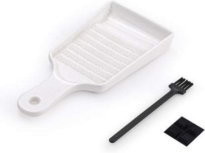 LELE LIFE Ceramic Grater Plate for Garlic and Ginger, Porcelain Garlic Grater Plate Bowl Dish for Grating, Grinding and Dipping (Oval)