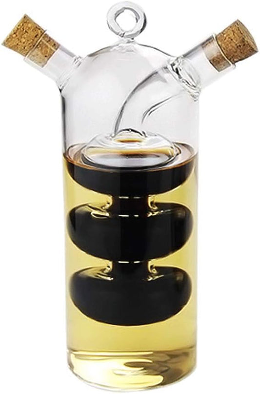Olive Oil and Vinegar Dispenser Cruet Bottles, 2 in 1 Transparent Dual Glass for Kitchen Cooking Container