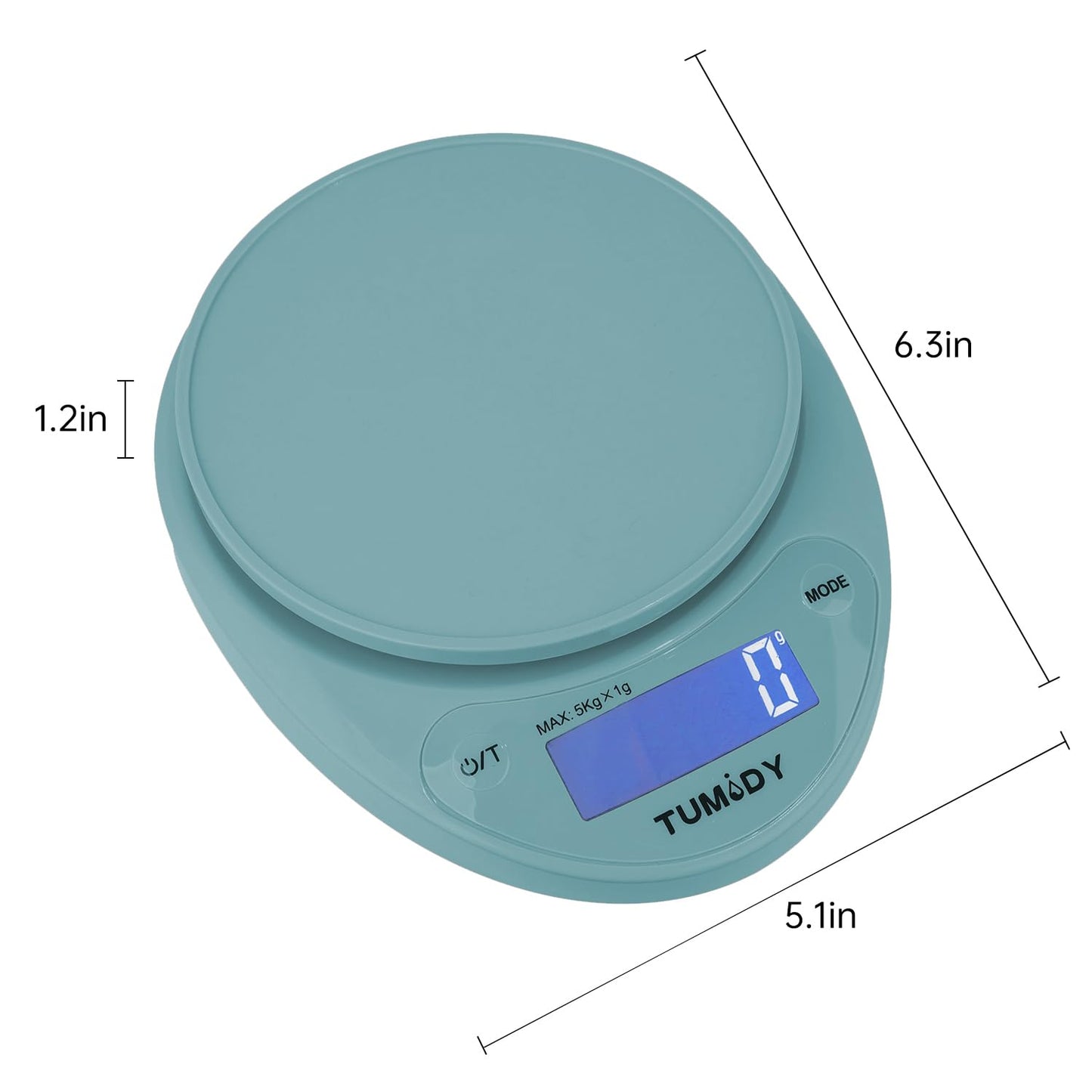 Small Digital Kitchen Scale Food - 11lb/5kg Kitchen Weight Scale with LCD Display for Weight Loss, Sourdough Bread, Baking, Cooking, Keto and Meal Prep, 1g Precision, Batteries Included, Blue