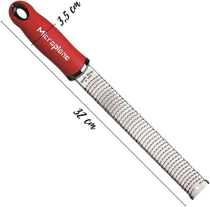 Premium Classic Series Zester - Pomegranate Red | Lemon Zester tool, Hard Cheese & Vegetable Grater | For Citrus, Parmesan Cheese, Garlic, Ginger, Nutmeg | Fine Stainless Steel Blade, Made in USA