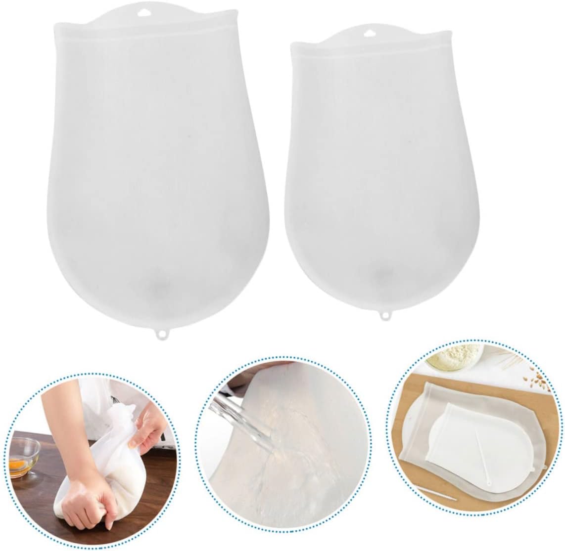 Zerodeko 2pcs Food-grade Silicone Dough Kneading Bags Cable Tie Thickened Non-stick Pastry Blender Pouch for Baking and Marinating Kitchen Supplies