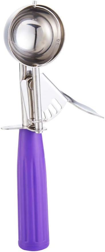 Saebye Portion Scoop - #8 (4 oz) - Disher, Large Ice Cream Scoop with Trigger, Cookie Scoop, Food Scoop, Muffin Scoop - Portion Control - 18/8 Stainless Steel, Grey Handle