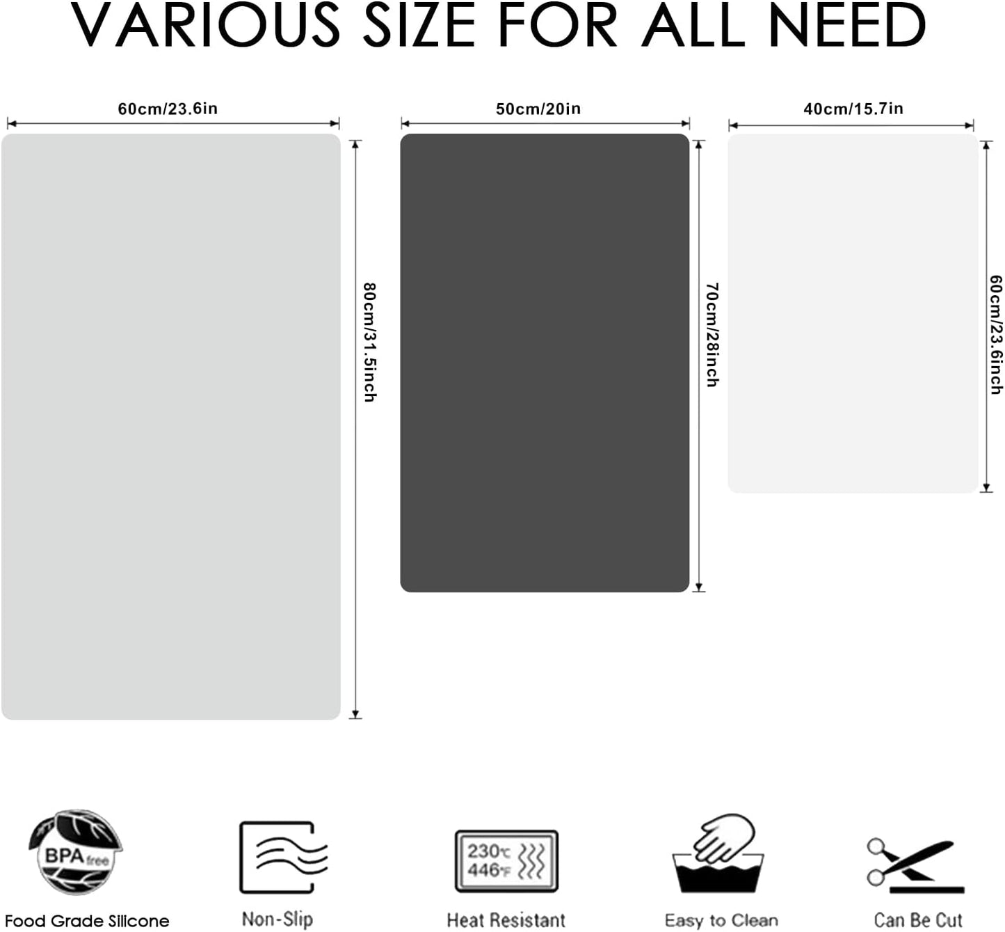 Standard Silicone Mat,Black Baking Mat-Food Grade Kids Dinner Table Placemat Non Slip Counter Mat with Raised Edges Heat Resistant Mat for Air Fryer Nonstick Pastry Dough Mat(1 Pack 23.6'' x 15.7'')