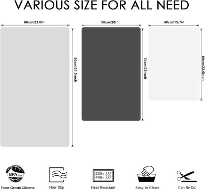 Standard Silicone Mat,Black Baking Mat-Food Grade Kids Dinner Table Placemat Non Slip Counter Mat with Raised Edges Heat Resistant Mat for Air Fryer Nonstick Pastry Dough Mat(1 Pack 23.6'' x 15.7'')
