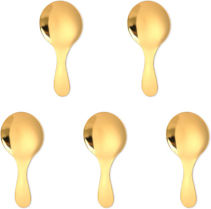 5 PCS Short Handle Spoons Gold Mini Scoops Stainless Spoons for Canisters Small Coffee Scoops Candy Scoops for Condiments Tea Desserts Coffee