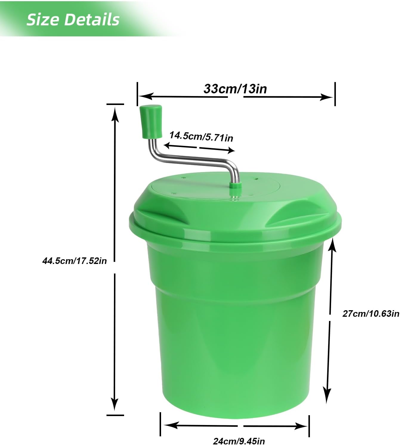 2.5 Gallon Salad Spinner,Large Capacity Vegetable Friuts Salad Dryer,Commercial Manual Salad Mixer for Restaurants Kitchen & Catering,Green & Orange. (Green, 2.5 Gallon)
