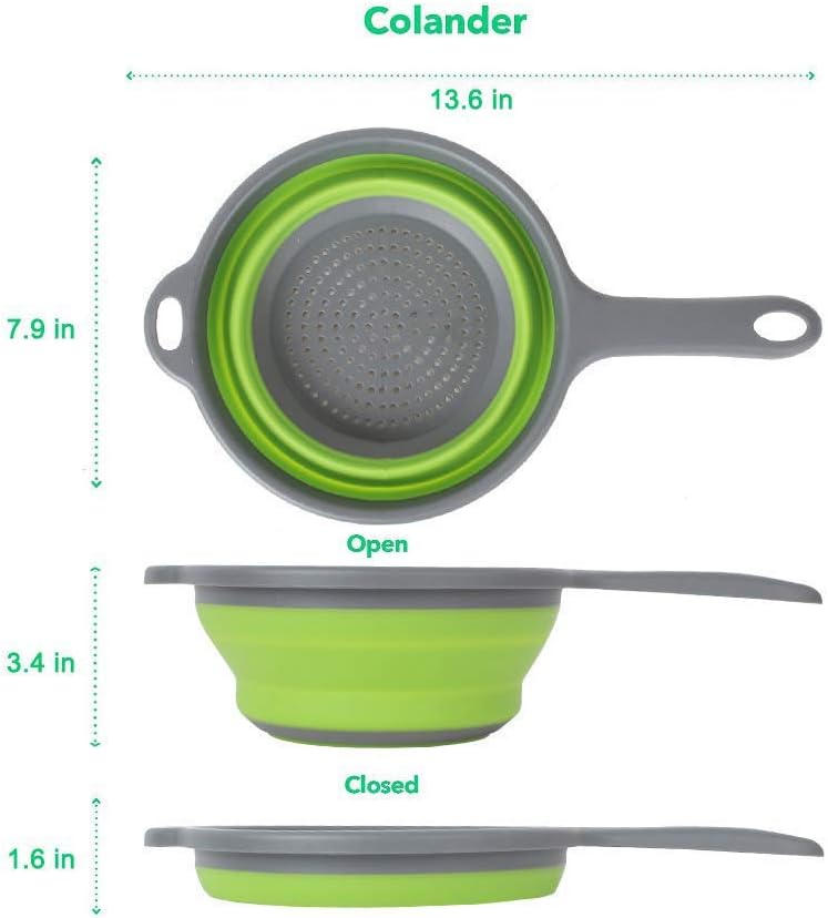 Kitchen Foldable Silicone Strainer Colanders, Collapsible Colanders with Handles, Space-Saver Folding Strainer Colander for Draining Pasta, Vegetable (Blue)