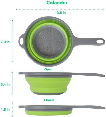 Kitchen Foldable Silicone Strainer Colanders, Collapsible Colanders with Handles, Space-Saver Folding Strainer Colander for Draining Pasta, Vegetable (Blue)