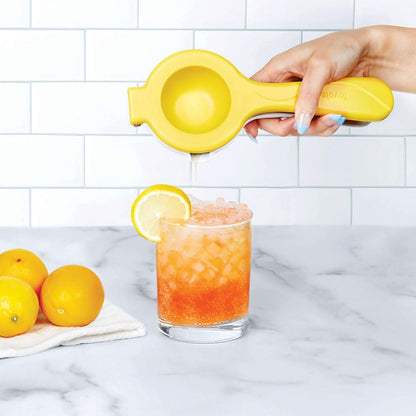 Tovolo Citrus Press Manual Hand Juicer Squeezer with Pour Spout Dishwasher Safe Aluminum Press Juicer for Lemon Lime Oranges Tangerine Pomegranate Fruit Ergonomic Grip for Efficient Juice Extraction