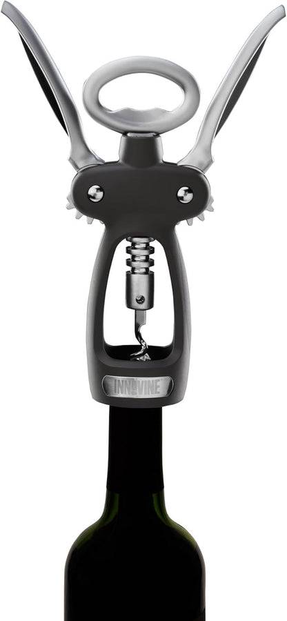 Innovine Winged Corkscrew Wine Opener, Multi-Purpose Bottle Opener for Beers and Soft Drinks, Stainless Steel with Ergonomic Wing Handle, for Bartenders, Home Bar, Kitchen, Restaurant, Graphite