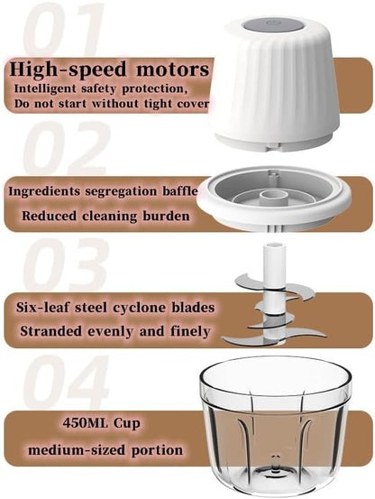 250ML Electric Garlic Chopper, Mini Portable Veggie Choppers, Garlic Grinder Masher Onion Chopper, Blender to Vegetable, Wireless Food Processor for Ginger, Chili, Fruit, Meat, etc