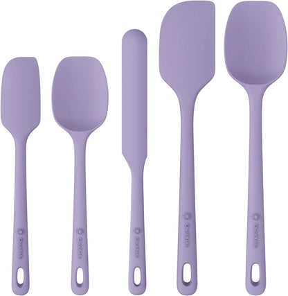 ChefAide 5 Pieces Silicone Spatula Set, Food Grade Rubber Spatula, Upgrade Strong Handle with Ergonomic Grip, Heat Resistant Up to 600°F for Nonstick Cookware, Cooking
