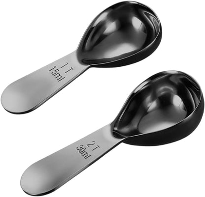 2Pcs Stainless Steel Coffee Scoop,1TBSP&2TBSP(15ML&30ML) Tablespoon Measuring spoon,Black