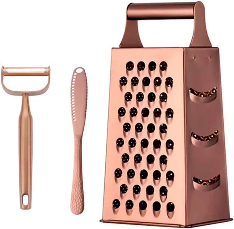 4 Sides Box Grater For Kitchen,Stainless Steel Cheese Grater With Handle,Multi-Function Vegetable Slicer Food Shredder For Chees,Ginger,Vegetables,Dishwasher Safe, Gold
