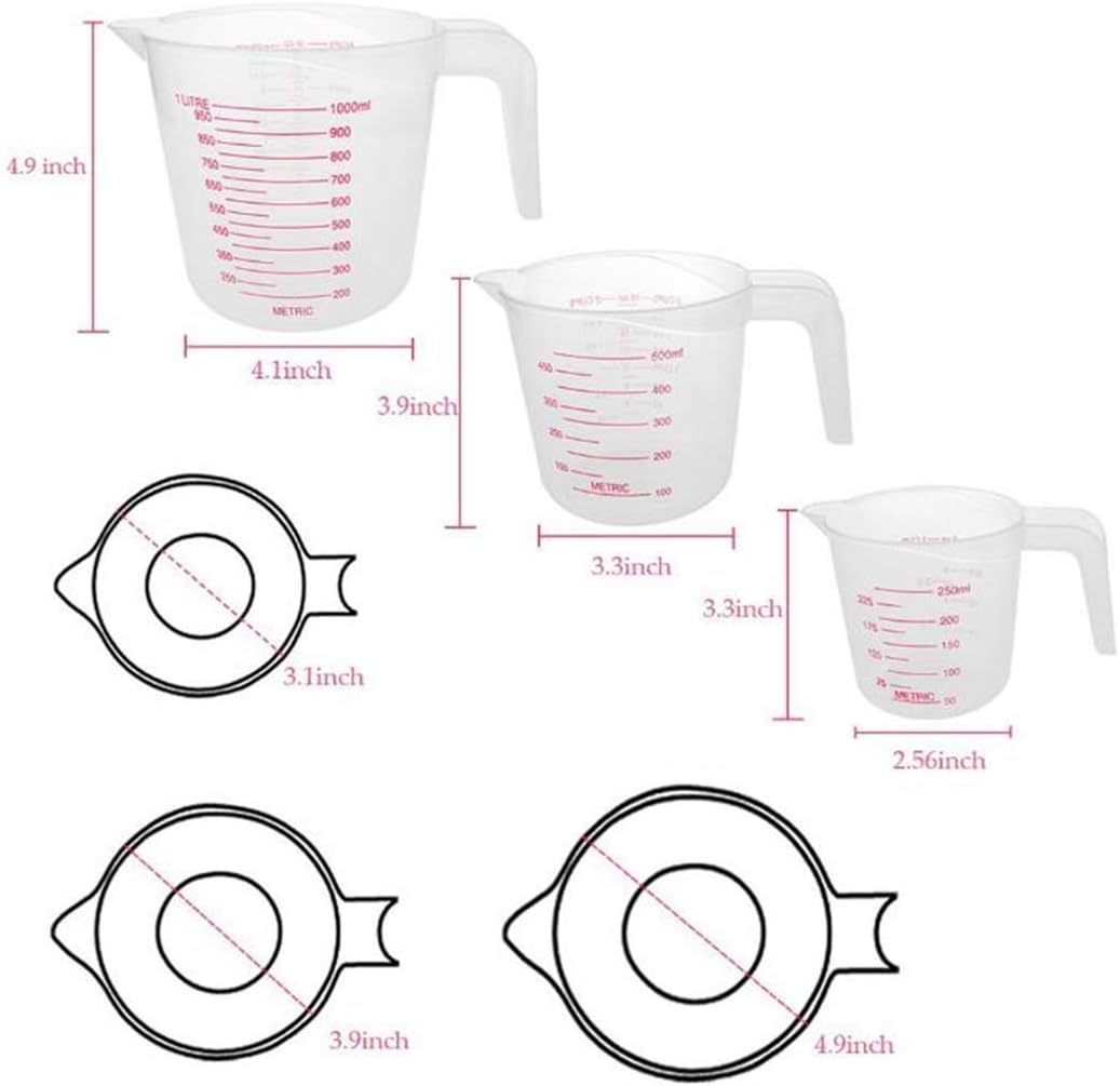 MIZORLIE Plastic Measuring Cup Set,3Pcs BPA Free Plastic Clear Heat-resistant with Angled Grip and Spout Stackable Liquid Measuring Cup for Kitchen Use
