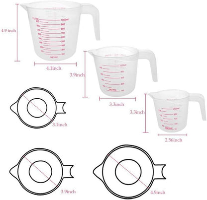 MIZORLIE Plastic Measuring Cup Set,3Pcs BPA Free Plastic Clear Heat-resistant with Angled Grip and Spout Stackable Liquid Measuring Cup for Kitchen Use