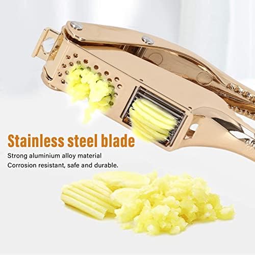 Gold Garlic Press 3 in 1 Heavy Duty Garlic Mincer Easy Squeeze Aluminium Alloy Multipurpose Garlic Crusher for Kitchen