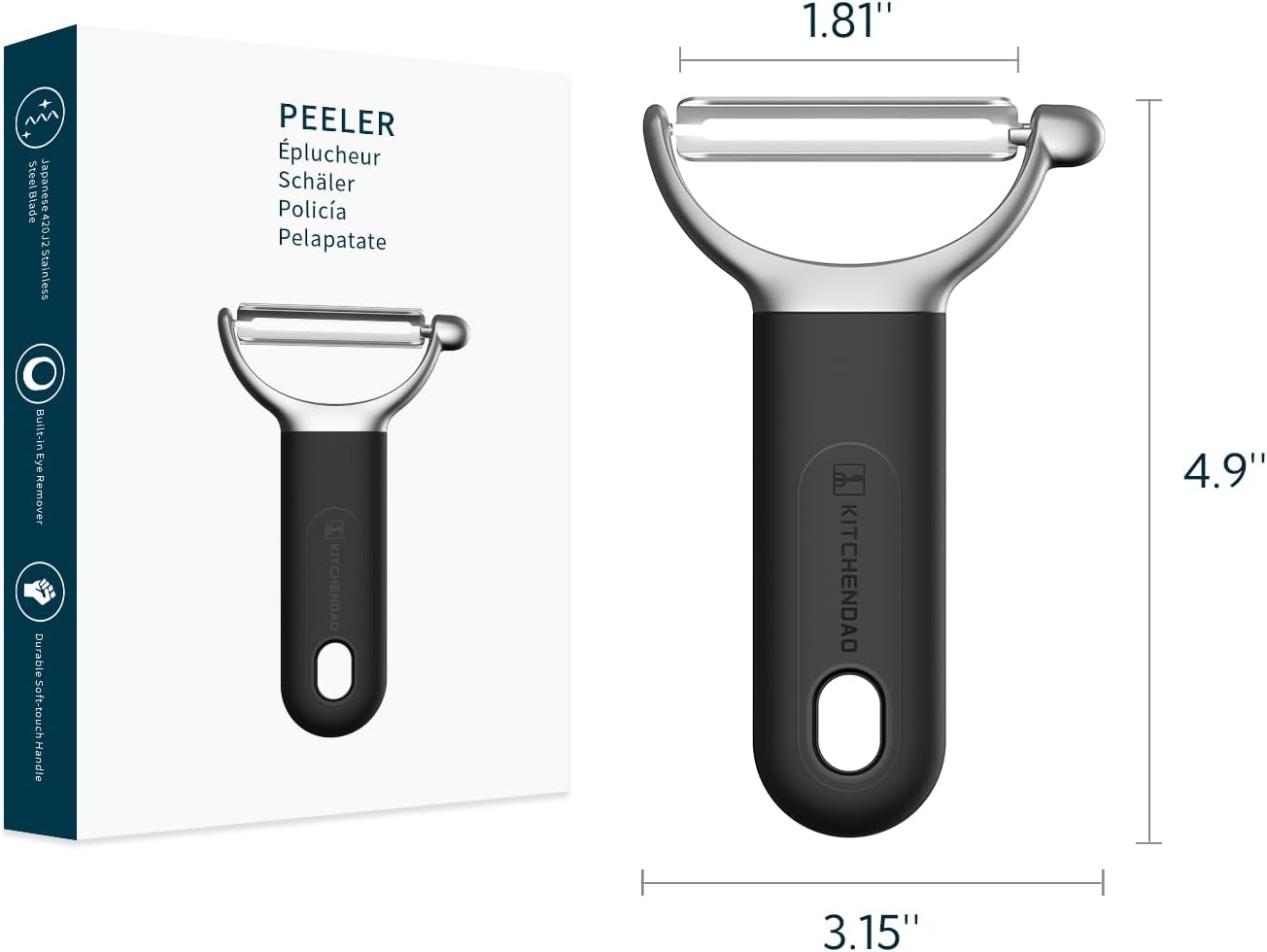 KITCHENDAO Swivel Vegetable Potato Peeler for Kitchen, Japanese Stainless Steel Sharp Blade, Heavy Duty Die-cast Construction Y Peeler, Built-in Eye Remover, Soft-touch Handle, Dishwasher Safe, Green