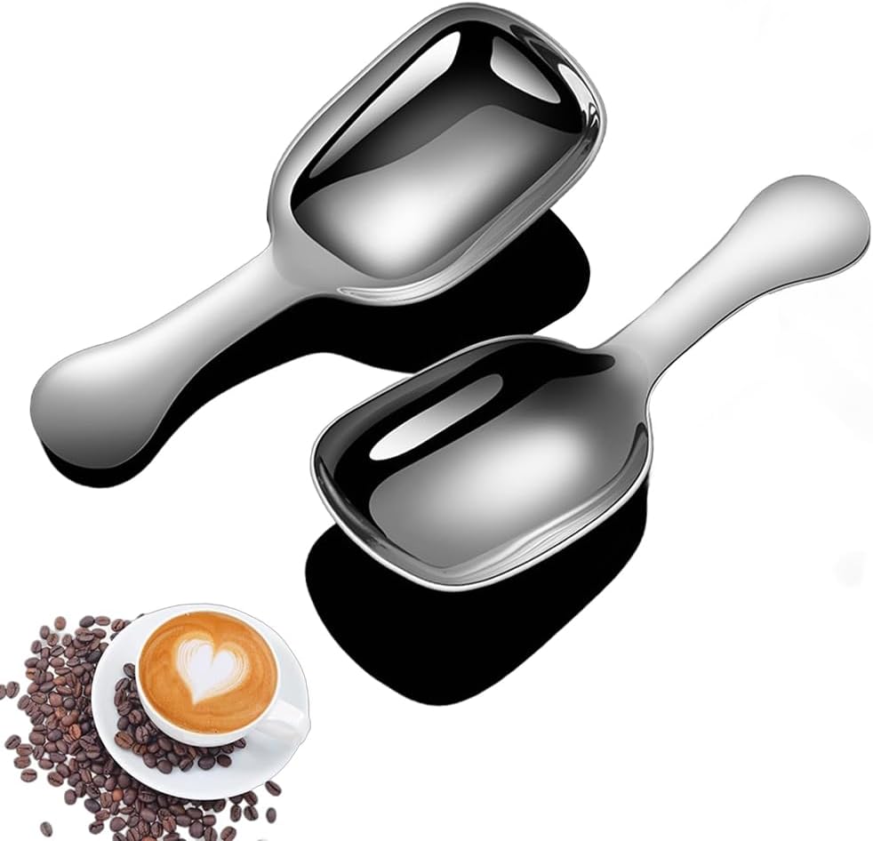 Ouliget Stainless Steel Coffee Scoop, Ground Coffee Measure Scoop Set,Bean Espresso Milk Powder Tea Short Handled Scoop, Suitable For Kitchen Stainless Steel Spoon,20ml,2 Pieces